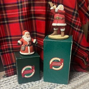 Vintage Hallmark Figurines 1990 Sharing The Joy & Santa Putting on glove Boxes